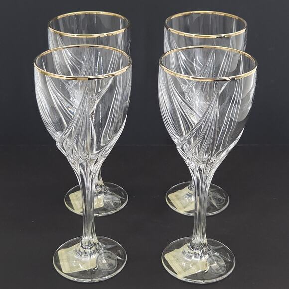 Lenox Debut Gold Crystal Wine Glass Replacement Christmas Old Money 4pcs NOS 6oz - Picture 3 of 7